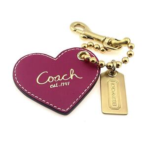 c10 極美品【コーチ】coach ハート 金 ゴールド チャーム キーホルダー 真鍮 ブラス 高級 ストラップ ブランド 小物 メタルプレート ピンクの画像1