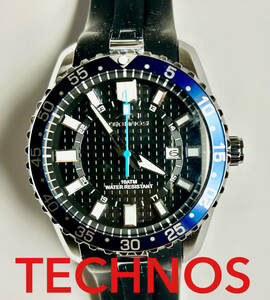 TECHNOS Tecnos men's wristwatch 8A92 rubber belt 