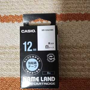 未使用　CASIO NAME LAND 強粘着テープXR-12GCWE 黒文字白テープ12mm