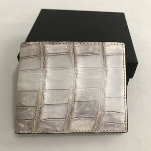HG5769 ヒマラヤ クロコダイル 二つ折り財布 カード入 ワニ革 レザー NATURAL 箱付き 未使用品