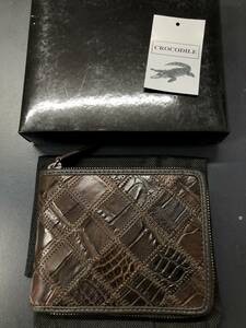 HB9176　クロコダイル 二つ折財布 ラウンドファスナータイプ ワニ革 レザー　箱付き 小銭入れ 未使用品