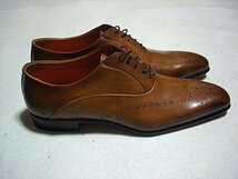 14万★新品本物【サントーニ・Santoni】足元にエレガント宿る華やかな普遍的デザイン！内羽根ウィングチップ本革レザーシューズ茶27.0/8.0_画像4