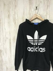 394☆【ビッグトレフォイル ニットパーカー】adidas アディダス オリジナルス 黒 M