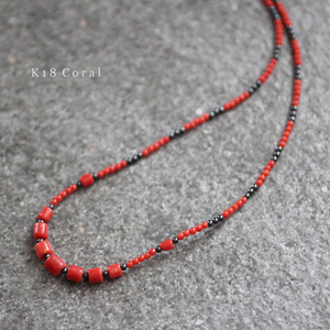 K18 YG metal fittings red .. beads necklace 6.0g lady's men's Indian jewelry accessory race 750 gold Gold san ...