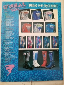 1989 ONEAL Catalog Price Sheet