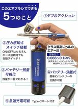 RAYWOOD エアブラシ デルタ 充電式 コンプレッサー セット ダブルアクション クリーナー 5本 付き 口径0.3mm RS-1 アジュライトブルー_画像5