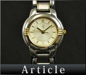 165197□美品 動作確認済 Yves Saint Laurent イヴサンローラン 腕時計 クォーツ 3針 5930-F91474 SS GP シルバー レディース/ D