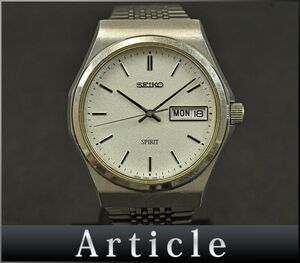 163690☆ 動作確認済 SEIKO セイコー スピリット 腕時計 クォーツ デイデイト 3針 アナログ 7N93-7000 SS シルバー メンズ/ D