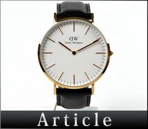 164806◇動作確認済 DanielWellington ダニエルウェリントン クラシック 腕時計 クォーツ B40R9 SS GP レザー ホワイト ゴールド メンズ/ D_画像1