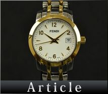 160899□ 動作確認済 FENDI フェンディ 腕時計 クォーツ 3針 デイト ラウンド 2100L 白文字盤 シルバー レディース アナログ/ D_画像1