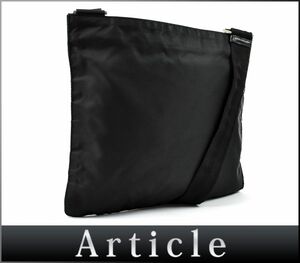 166471◇ PRADA プラダ 三角ロゴプレート ショルダーバッグ サコッシュ ナイロン レザー 革 ブラック 黒 メンズ レディース/ B