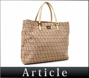 166533◆ FENDI フェンディ ズッキーノ トートバッグ ハンドバッグ 8BH133 キャンバス レザー 革 ピンク ベージュ レディース/ B