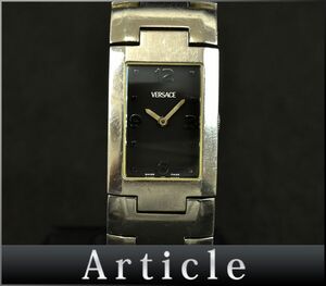 H0183□動作未確認 VERSACE ヴェルサーチ レディースウォッチ 腕時計 クォーツ 2針 レクタンギュラー 990139 黒文字盤 アナログ/ D