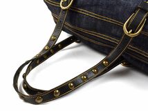 166223□ MIUMIU ミュウミュウ ハンドバッグ 鞄 バッグ デニム レザー 革 インディゴブルー 青 ブラック レディース シンプル/ B_画像9