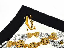 166062〇美品 Cartier カルティエ パンテール スカーフ シルク ブラック ホワイト ゴールド パンサー 豹 ジュエリー C2ロゴ/ G_画像4