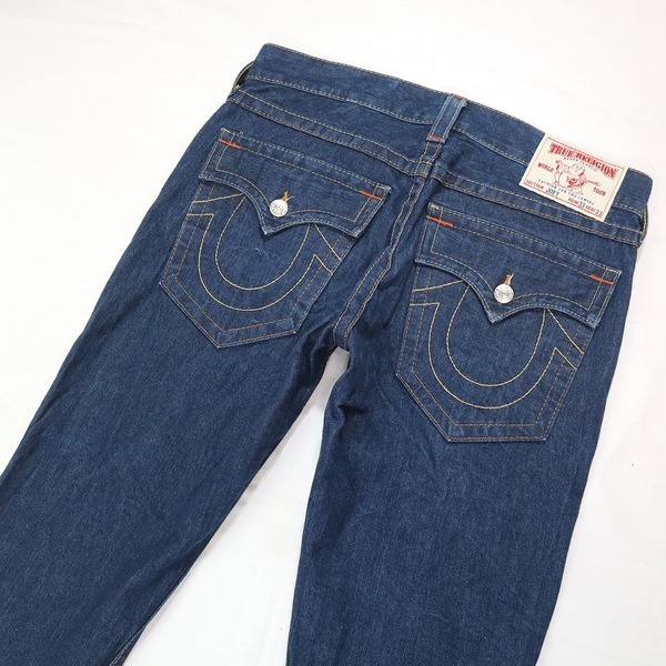 大きいサイズ TRUE RELIGION トゥルーレリジョン JOEY 濃紺ブーツカットジーンズ ジッパーフライ フレアデニムパンツ メンズ W33 XL相当