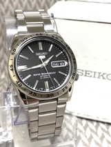 新品 SEIKO5 セイコー5 自動巻き 機械式 腕時計 ブラック タキメーター 裏ブタスケルトン ビジネスウォッチ カレンダー 日本製ムーブメント_画像5