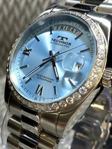 新品 テクノス TECHNOS 正規品 腕時計 アナログ腕時計 クオーツ ステンレス カレンダー 5気圧防水 アイスブルー シンプル 3針 プレゼント_画像2