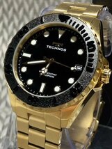 新品 テクノス TECHNOS 正規品 腕時計 アナログ腕時計 クオーツ ステンレス 防水 カレンダー 回転ベゼル ゴールド ブラック プレゼント_画像3