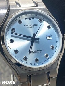新品 テクノス TECHNOS 正規品 腕時計 アナログ腕時計 クオーツ チタン 3気圧防水 カレンダー シンプル シルバー アイスブルー プレゼント
