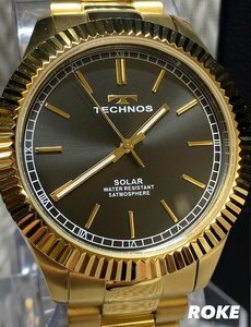 新品 テクノス TECHNOS 正規品 腕時計 アナログ腕時計 ソーラー ステンレス 5気圧防水 ゴールド ブラック シンプル メンズ 3針 プレゼント