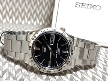 新品 SEIKO5 セイコー5 自動巻き 機械式 腕時計 ブラック タキメーター 裏ブタスケルトン ビジネスウォッチ カレンダー 日本製ムーブメント_画像8