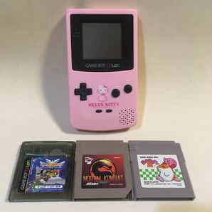 ゲームボーイカラー本体 ハローキティ CGB-001 + ドラクエⅢ モータルコンバット カービィ2 ・動作確認済みソフト3本+文字化け起動不可4本の画像1