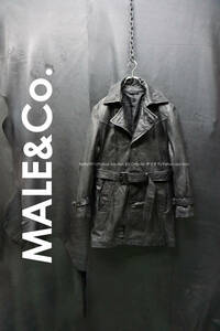 MALE&Co. 羊革 レザートレンチコート シングル Lサイズ 黒 ブラック メイルアンドコー ラムレザー ジャケット ロンゴコート
