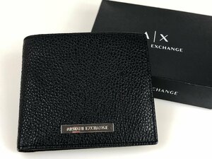 アルマーニエクスチェンジ　ARMANI EXCHANGE　レザー　小銭入れ付き二つ折り財布　ブラック　YS-739