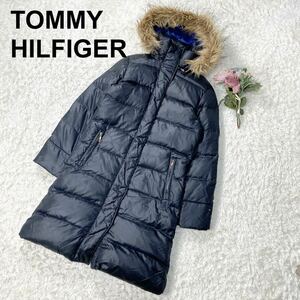 トミーヒルフィガー TOMMY HILFIGER ダウンコート ダウンジャケット ロング フェイクファー フード 黒 ブラック M レディース B12409-40