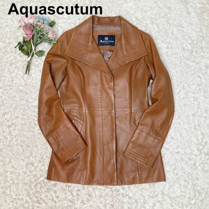 美品 Aquascutum アクアスキュータム レザーコート ジャケット ラムレザー 羊革 L相当 8F レディース B12409-138