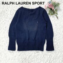 90s RALPH LAUREN SPORT ラルフローレンスポーツ ニット 厚手 セーター 古着 L ネイビー レディース B12409-112_画像1