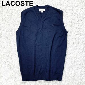 美品 ラコステ LACOSTE Vネック ワンポイント ニット ベスト ネイビー US S Mサイズ相当 メンズ B12409-49