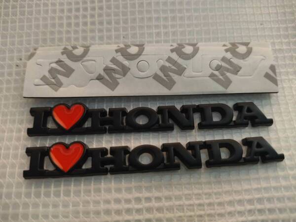 【ゆうパケット送料込】I LOVE HONDA ミニエンブレム 2枚組 マットブラック 横7.5cm縦1cm ① ホンダ ミニサイズ