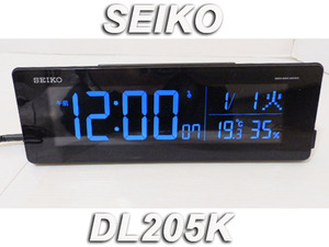 1J1404）SEIKO　DL205K　電波時計　目覚まし時計　温度・湿度・カレンダー表示　動作品