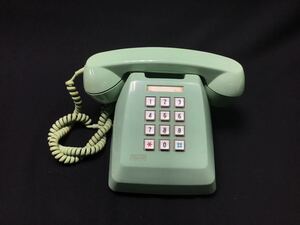 S897 [ Showa Retro ] push type telephone machine 601P green color interior properties antique Japan electro- confidence telephone corporation 