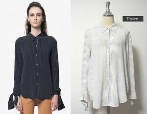 ●美品！Theory【セオリー】シルク(絹)ブラウス(PINSTRIPE.CDC/TIE.CUFF.SHIRT)(*^_^*)定価34,000円+税 可愛いです♪