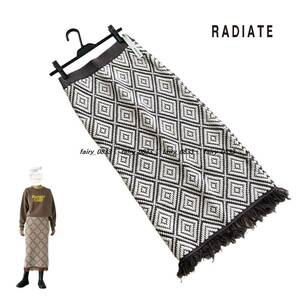 【送料無料】定価13000円 新品■スコットクラブ RADIATE■ 美尻シルエット...♪ダイヤ柄パターン×裾フリンジ☆タイトニットスカート