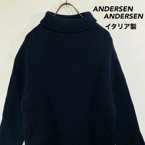 ANDERSEN-ANDERSEN タートルネック ニット セーター イタリア製 肉厚 S 肉厚ウール Italy 黒 ブラック 5G Knit アンデルセンアンデルセン