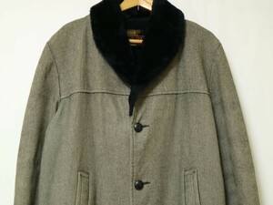 良品! 50s 60s ビンテージ ギャング コート コットン ウール ショールカラー 襟黒ファー 裏地ボア size 38 // ☆