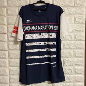 YOKOHAMA 横浜マラソン2016 Tシャツ Mサイズ 記念Tシャツ ミズノ MIZUNO 半袖 速乾 ユニフォーム 非売品 ネイビー 紺色 スポーツ ドライ