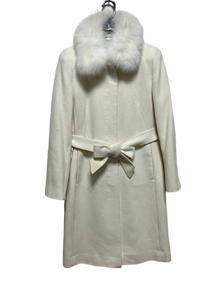 Rew de Rew Aライン アンゴラロングコート Mサイズ 白 羊毛コート ホワイト サイズ38 M ポケットあり クリーニング済み アウター