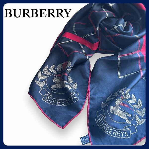 【美品】BURBERRY バーバリー スカーフ ストール ノバチェック ロゴ 馬 シルク