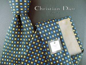 【良品】Christian Dior/ディオールネクタイ　ネイビー系／梢のパターン柄　２本以上ご購入で送料無料　S175