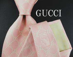 【極美品】GUCCI／グッチネクタイ　イタリア製　ローズピンク系／「GG」ロゴ総柄シェクーライン　２本以上ご購入で送料無料 S160