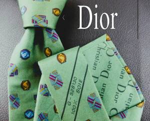[美品】Christian Dior/ディオールネクタイ　フランス製　グリーン系／パターン柄　２本以上ご購入で送料無料　S184