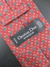 【美品】Christian Dior/ディオールネクタイ　ワインレッド系／[CHRISTINDIOR]letterストライブ柄　２本以上ご購入で送料無料S179_画像2