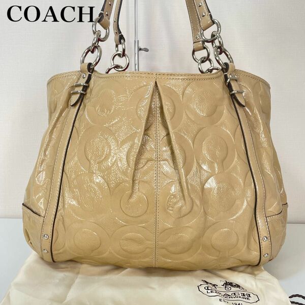 ■美品■ COACH コーチ パテントレザー ショルダーバッグ ベージュ