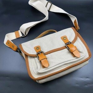 ◆キャンバス ハンドバッグ 帆布 レザー メンズバッグ かばん ショルダーバッグ 新品 斜めがけ 男女兼用 ホワイト