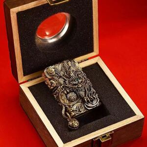 送料無料　ZIPPO 手彫り未使用 ヒキュウ 神獣財運 貔貅 ライター オートバイ ジッポー オイルライター 重量感 真鍮 色選択可能